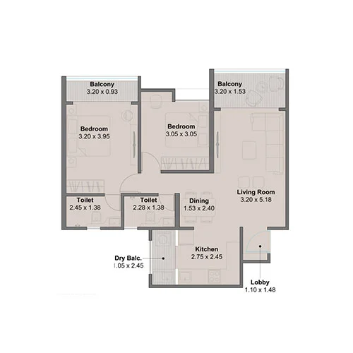 Kohinoor Regalia Towers Wakad 2 BHK Floor Plan Image