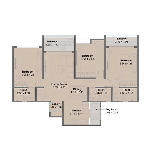 Kohinoor Regalia Towers Wakad 3 BHK Floor Plan Image